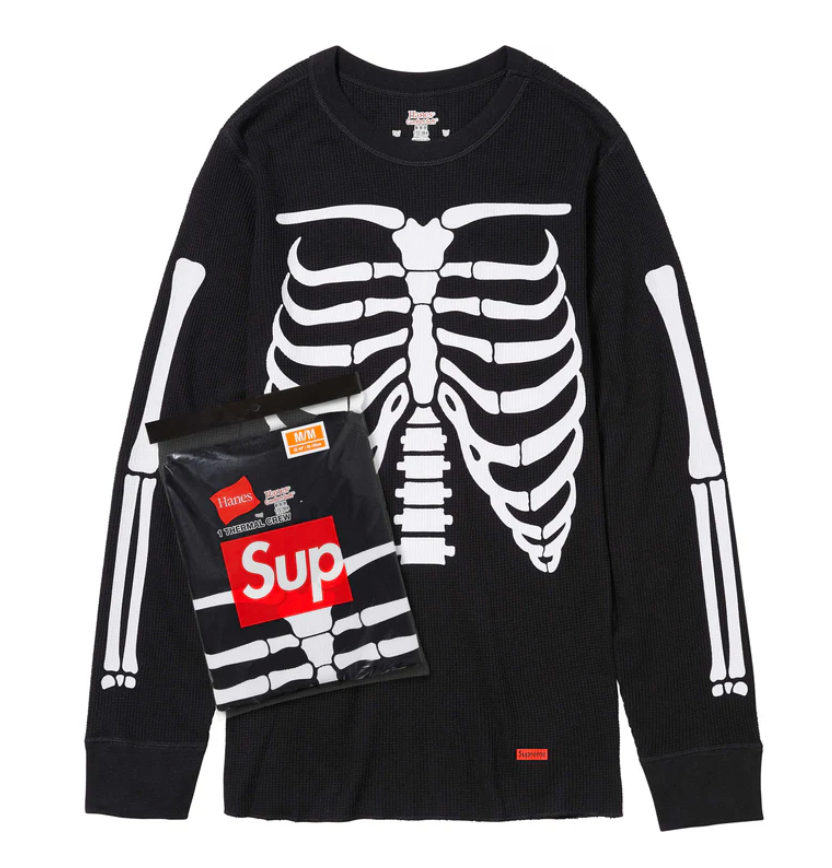 SUPREME X HANES BONES THERMAL CREW BLACK